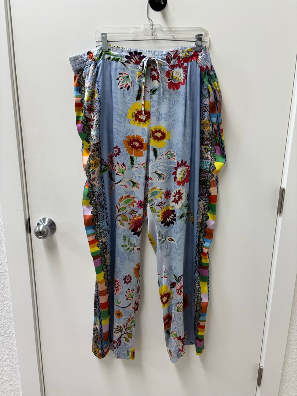NWT Johnny Was Rainbow Liza Side Stripe Wide-Leg Silk Pants - Picture 4 of 10